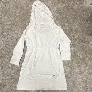 White Hooded Dress with Front Pocket